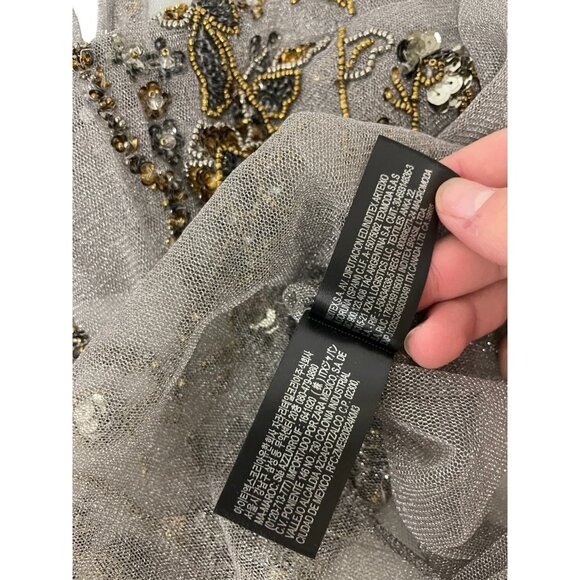 Zara Women Bodysuit Small S Gray Beaded Floral Embellished sheer 7521/200 NWOT - Picture 6 of 12